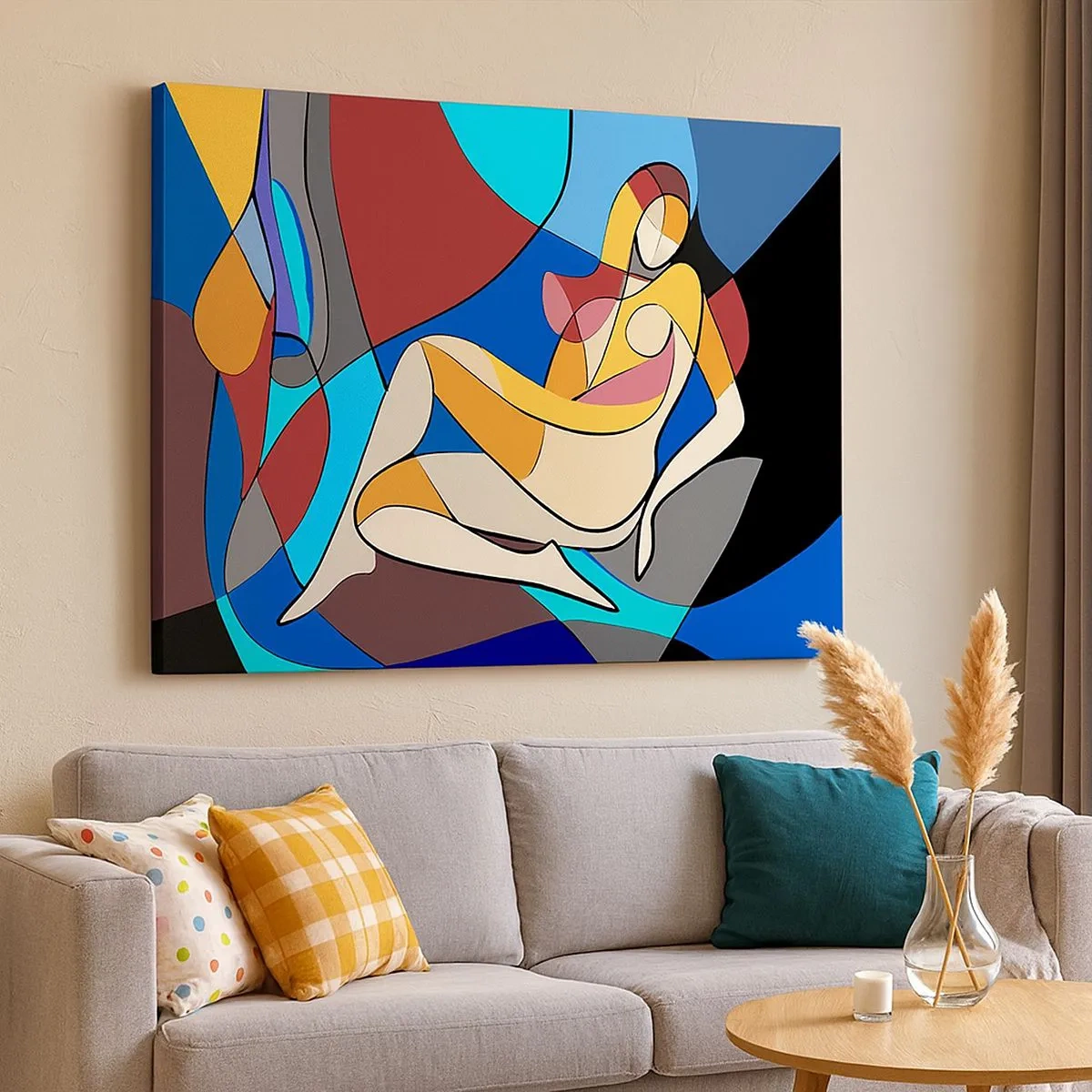 Schilderen op canvas - Kleurrijk naakt in kubistische stijl - 70x50cm - Kubistisch naakt - Moderne wanddecoratie voor woonkamer en slaapkamer ARTTOR