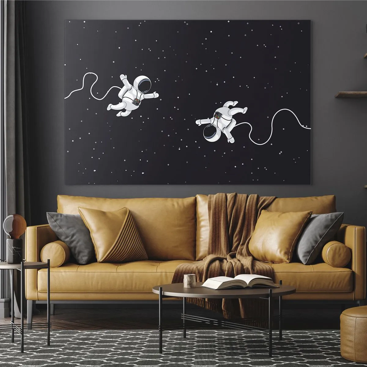 Schilderen op glas - Twee astronauten zweven in de ruimte - 70x50cm - Kosmische dans - Moderne wanddecoratie voor woonkamer en slaapkamer ARTTOR