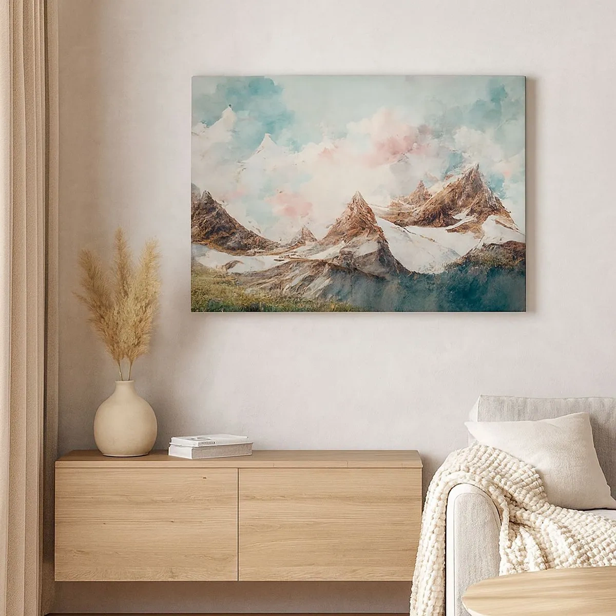 Schilderen op canvas - Schilderachtige bergen met pastelkleurige luchten - 70x50cm - Rotsbladen - Moderne wanddecoratie voor woonkamer en slaapkamer ARTTOR