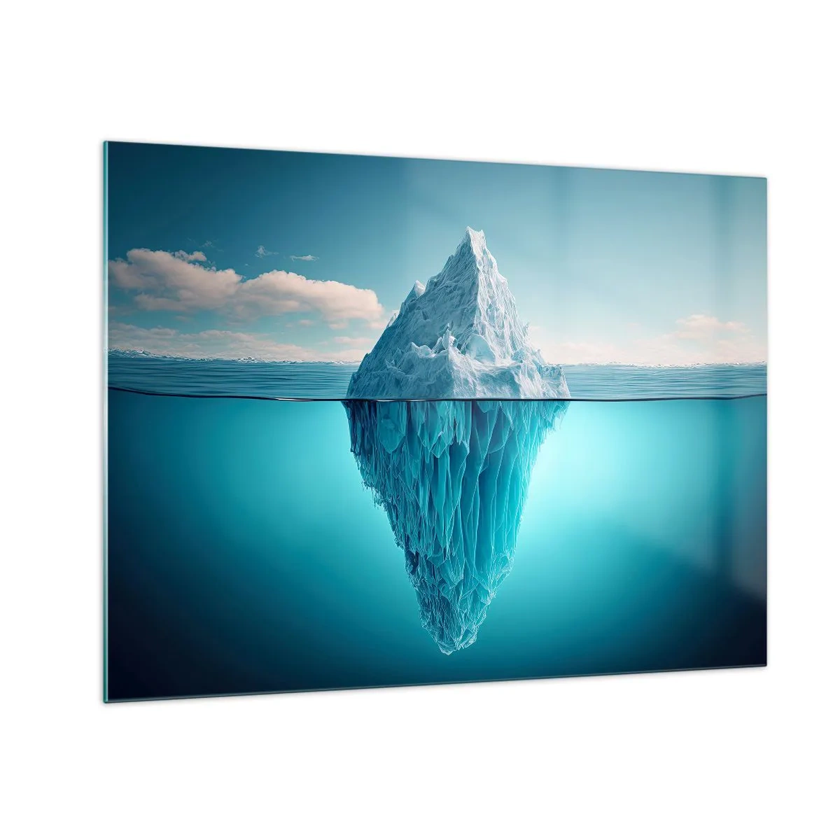 Schilderen op glas - Een ijsberg die in de oceaan drijft, waarvan een deel onder water zichtbaar is. - 70x50cm - Koningin van het ijs - Moderne wanddecoratie voor woonkamer en slaapkamer ARTTOR