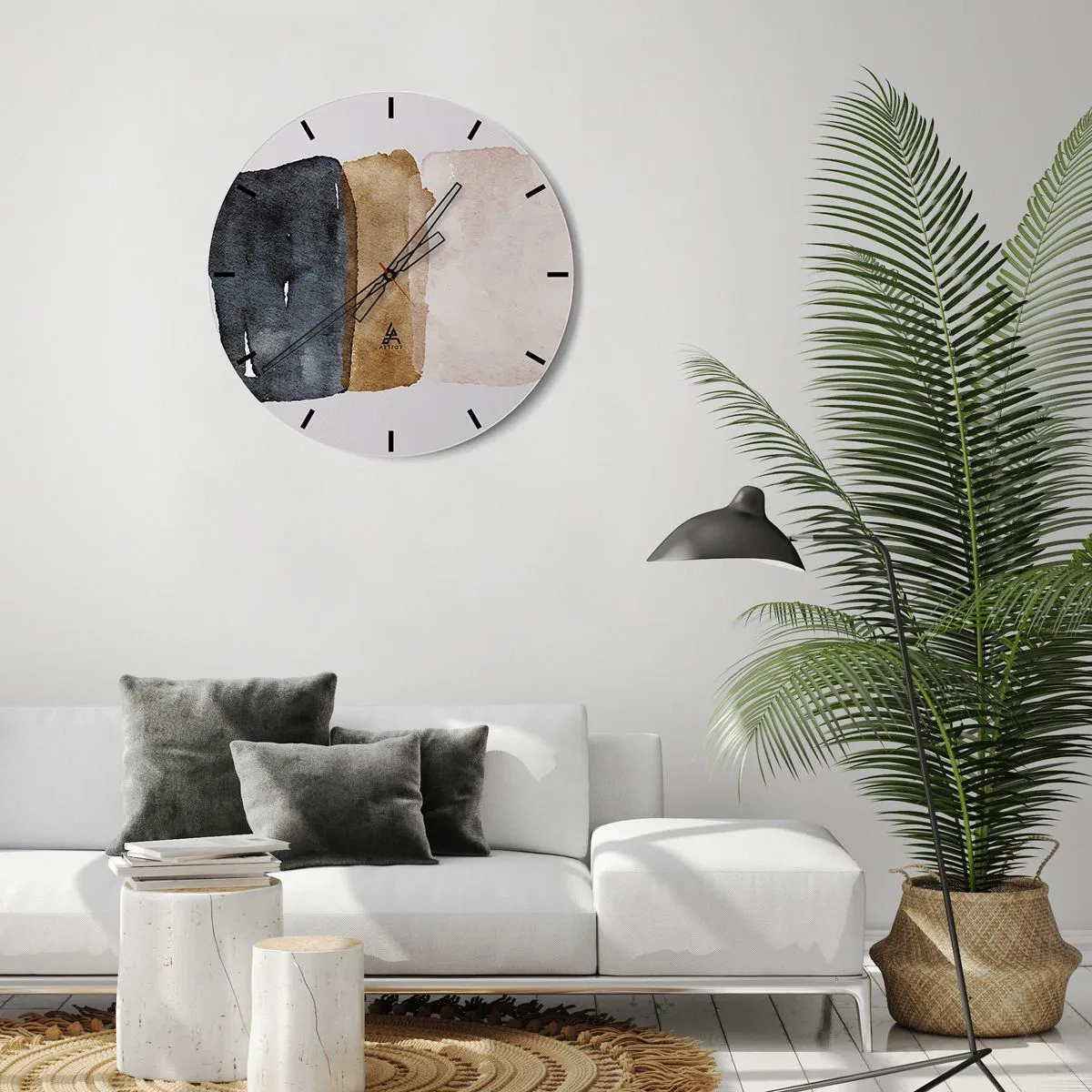 Wandklok - Klok - Drie aquarelstrepen in tinten zwart, bruin en beige - 30x30cm - De samenstelling van de kleuren van de aarde - Moderne wanddecoratie voor woonkamer, keuken en slaapkamer ARTTOR