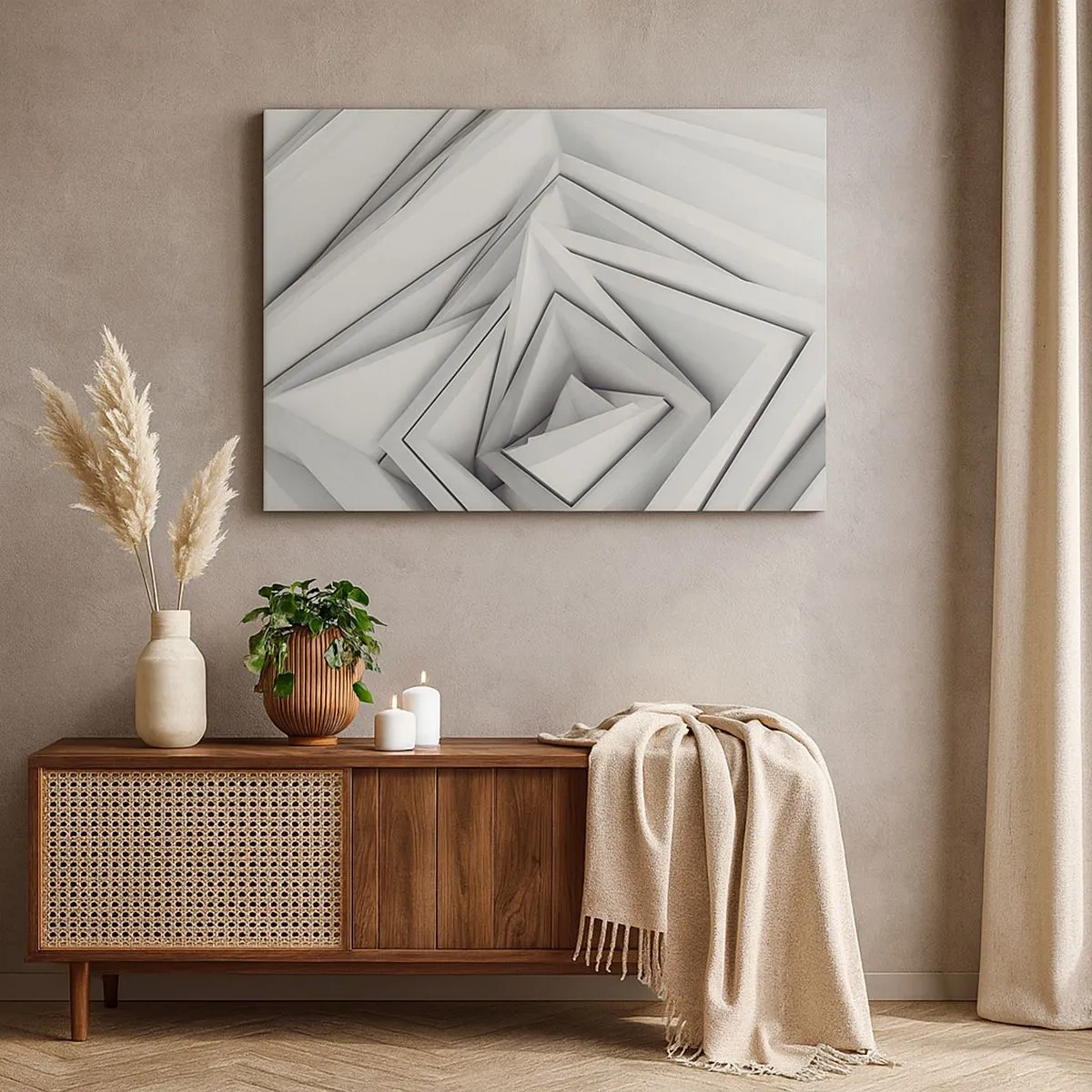 Schilderen op canvas - Een abstracte compositie van geometrische vormen in grijstinten. - 70x50cm - Scherpe hoeken knoppen - Moderne wanddecoratie voor woonkamer en slaapkamer ARTTOR