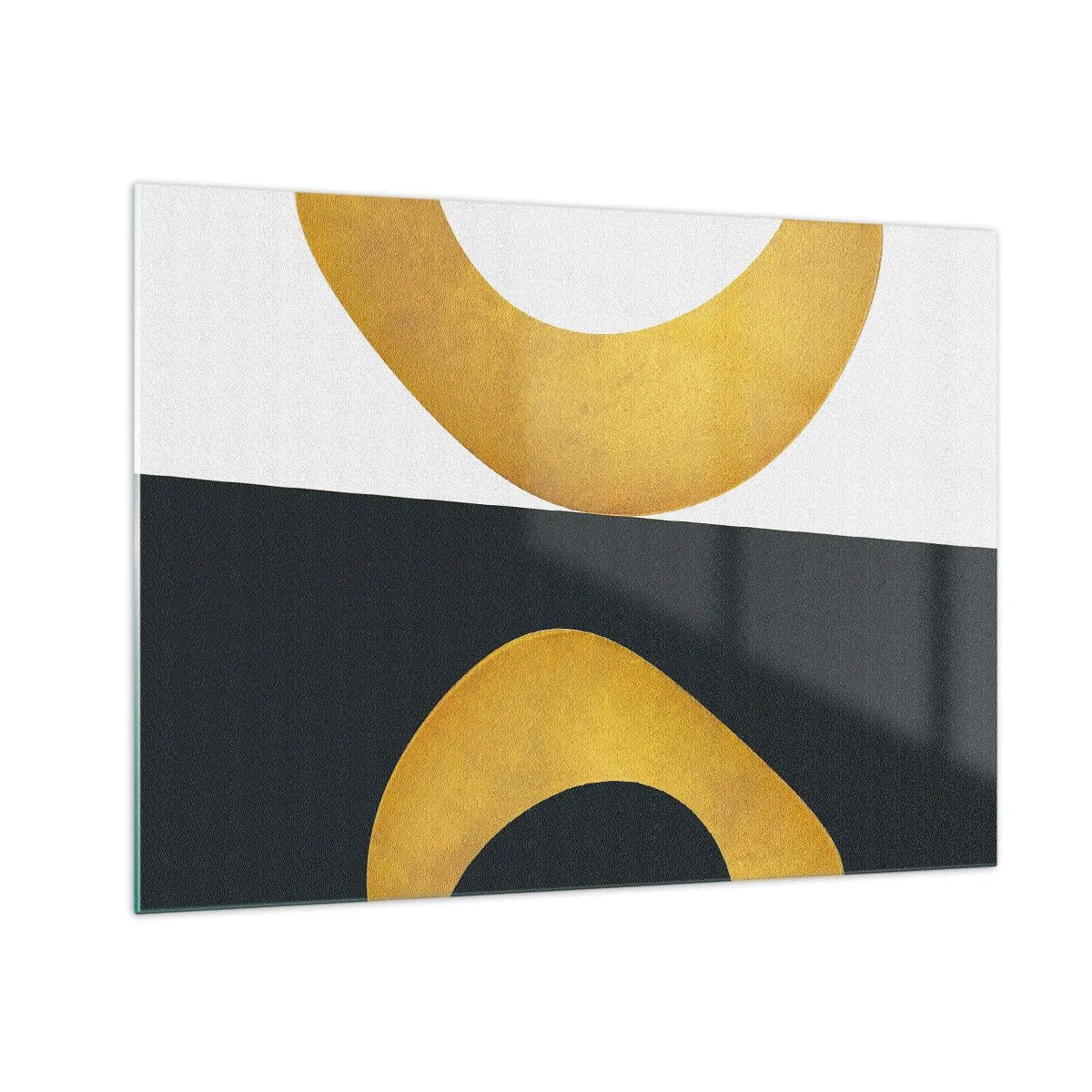 Schilderen op glas - Gouden geometrische vormen op een witte en zwarte achtergrond - 70x50cm - Ten eerste: goud - Moderne wanddecoratie voor woonkamer en slaapkamer ARTTOR