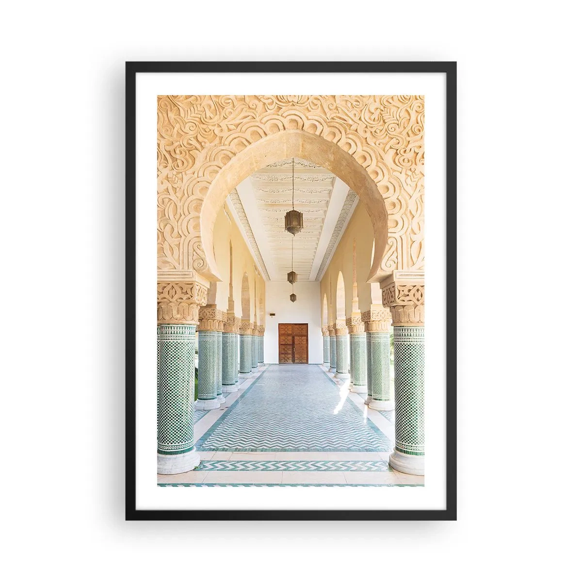 Poster in een zwarte lijst - Foto van een versierde arcadegang in oosterse stijl - 50x70cm - Uit de verhalen van Scheherazade - Moderne wanddecoratie voor woonkamer en slaapkamer ARTTOR