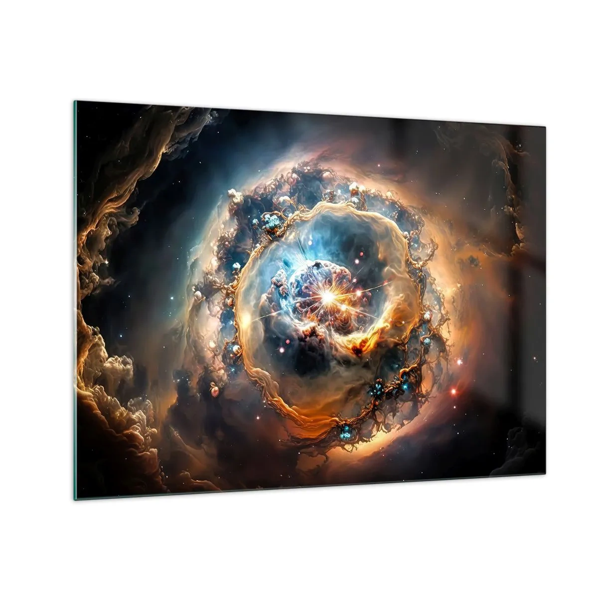 Schilderen op glas - Een kosmische explosie in het centrum van een galactische werveling - 70x50cm - Begin - Moderne wanddecoratie voor woonkamer en slaapkamer ARTTOR