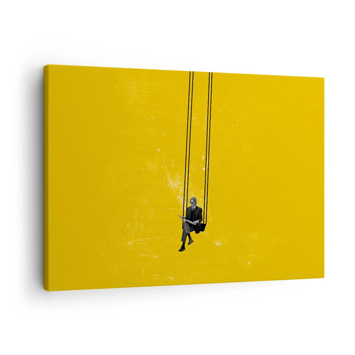 Schilderen op canvas - Een persoon op een schommel tegen een achtergrond van intens geel - 70x50cm - Dag als iedere dag - Moderne wanddecoratie voor woonkamer en slaapkamer ARTTOR