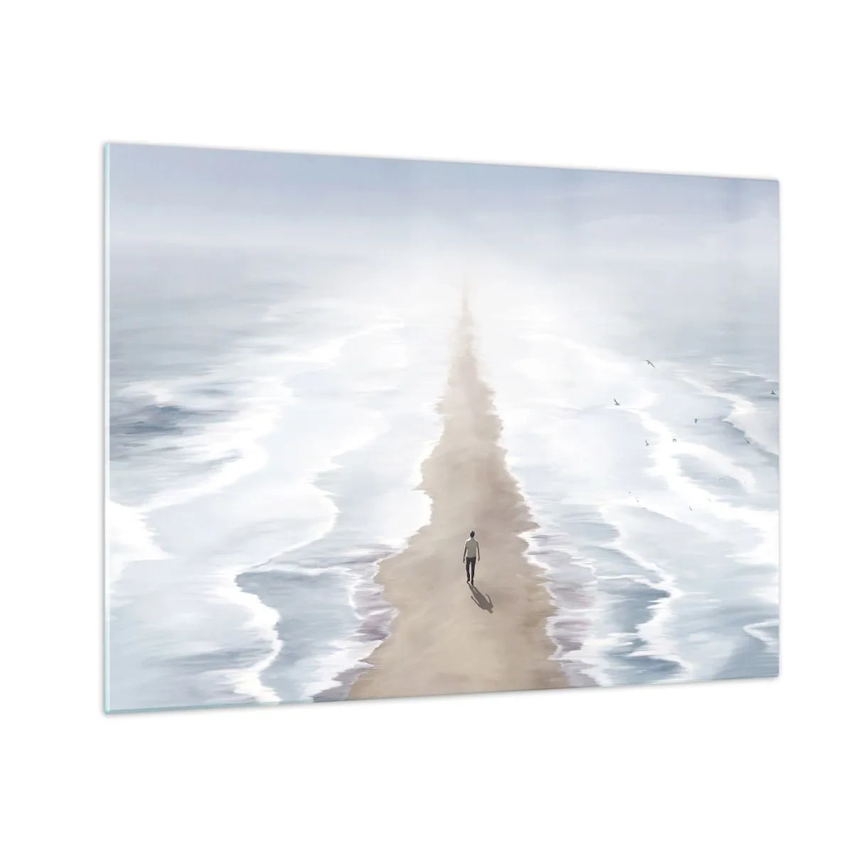 Schilderen op glas - Een figuur die alleen naar de horizon loopt tussen de golven - 70x50cm - Een gouden toekomst - Moderne wanddecoratie voor woonkamer en slaapkamer ARTTOR