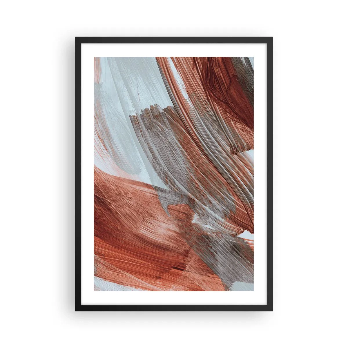 Poster in een zwarte lijst - Dynamische penseelstreken in warme tinten - 50x70cm - Herfst en winderige abstractie - Moderne wanddecoratie voor woonkamer en slaapkamer ARTTOR