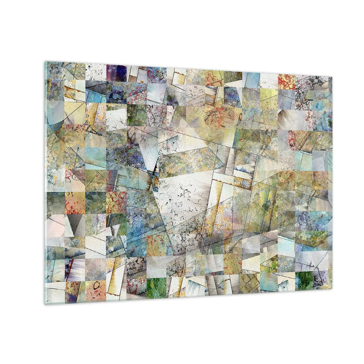 Schilderen op glas - Een kleurrijke compositie van gefragmenteerde geometrische vormen - 70x50cm - Geometrische schuifeling - Moderne wanddecoratie voor woonkamer en slaapkamer ARTTOR