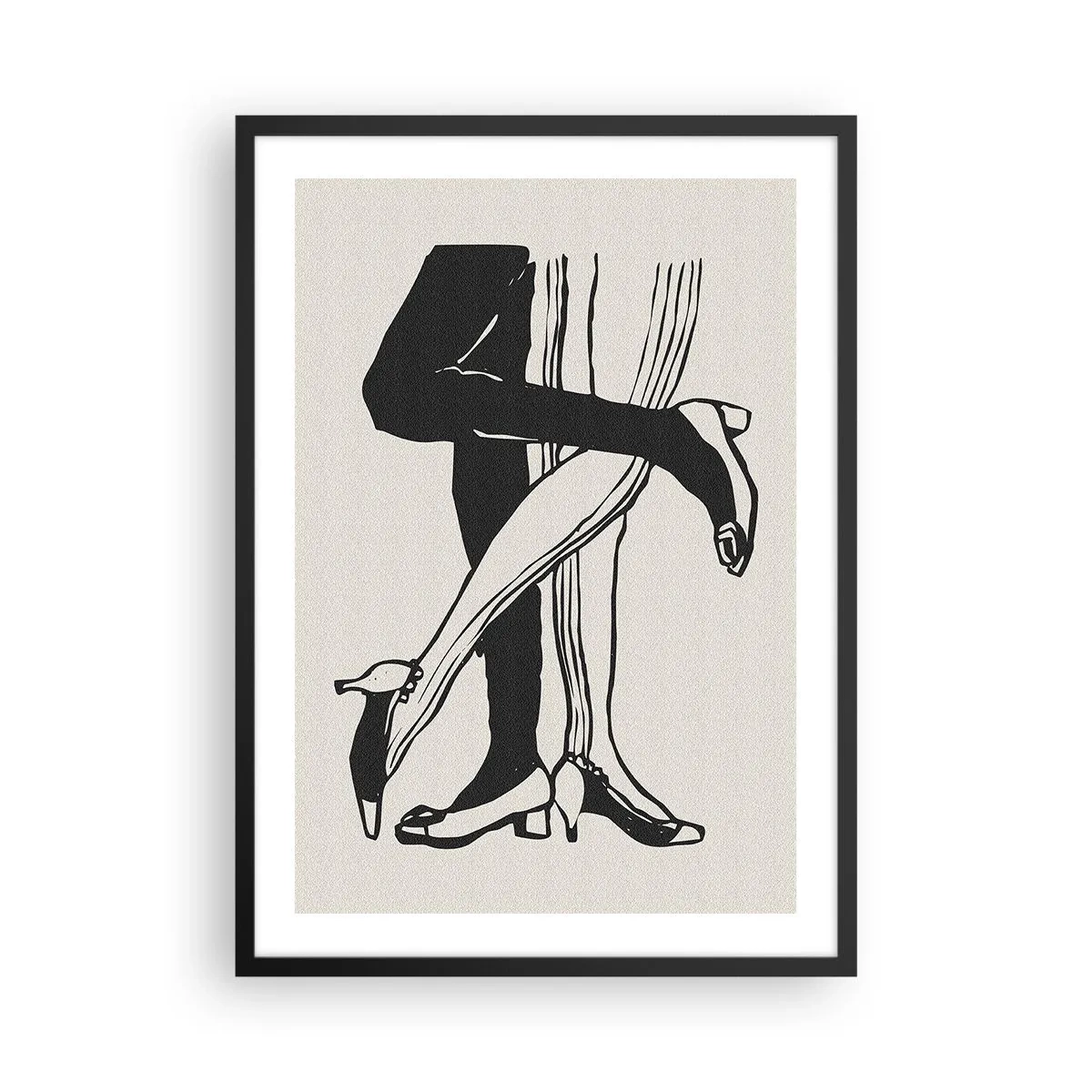 Poster in een zwarte lijst - Zwart-witillustratie van in elkaar verstrengelde benen die dansen - 50x70cm - Een vrouwelijk attribuut - Moderne wanddecoratie voor woonkamer en slaapkamer ARTTOR