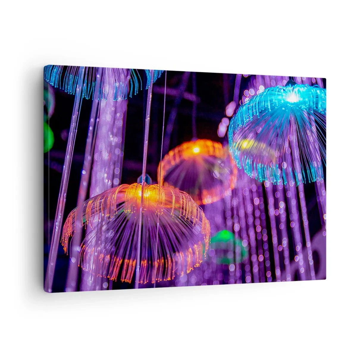 Schilderen op canvas - Kleurrijke lichtgevende kwallen in een donkere omgeving - 70x50cm - Lichte fontein - Moderne wanddecoratie voor woonkamer en slaapkamer ARTTOR