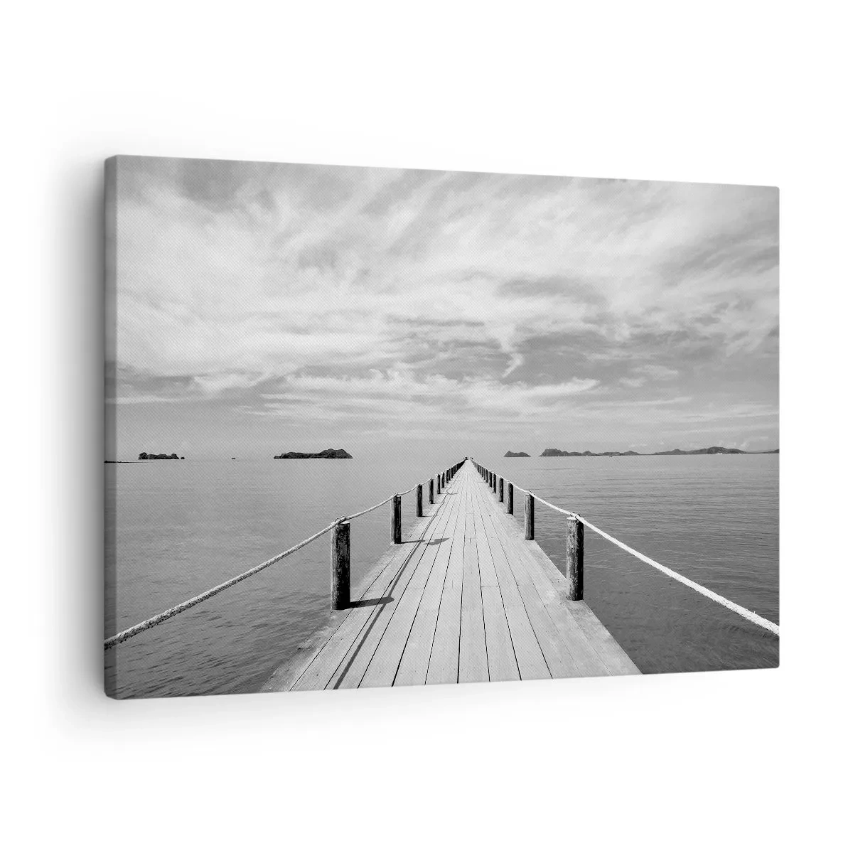 Schilderen op canvas - Een houten pier die in de verte over een kalme zee leidt - 70x50cm - Of misschien een reis... - Moderne wanddecoratie voor woonkamer en slaapkamer ARTTOR