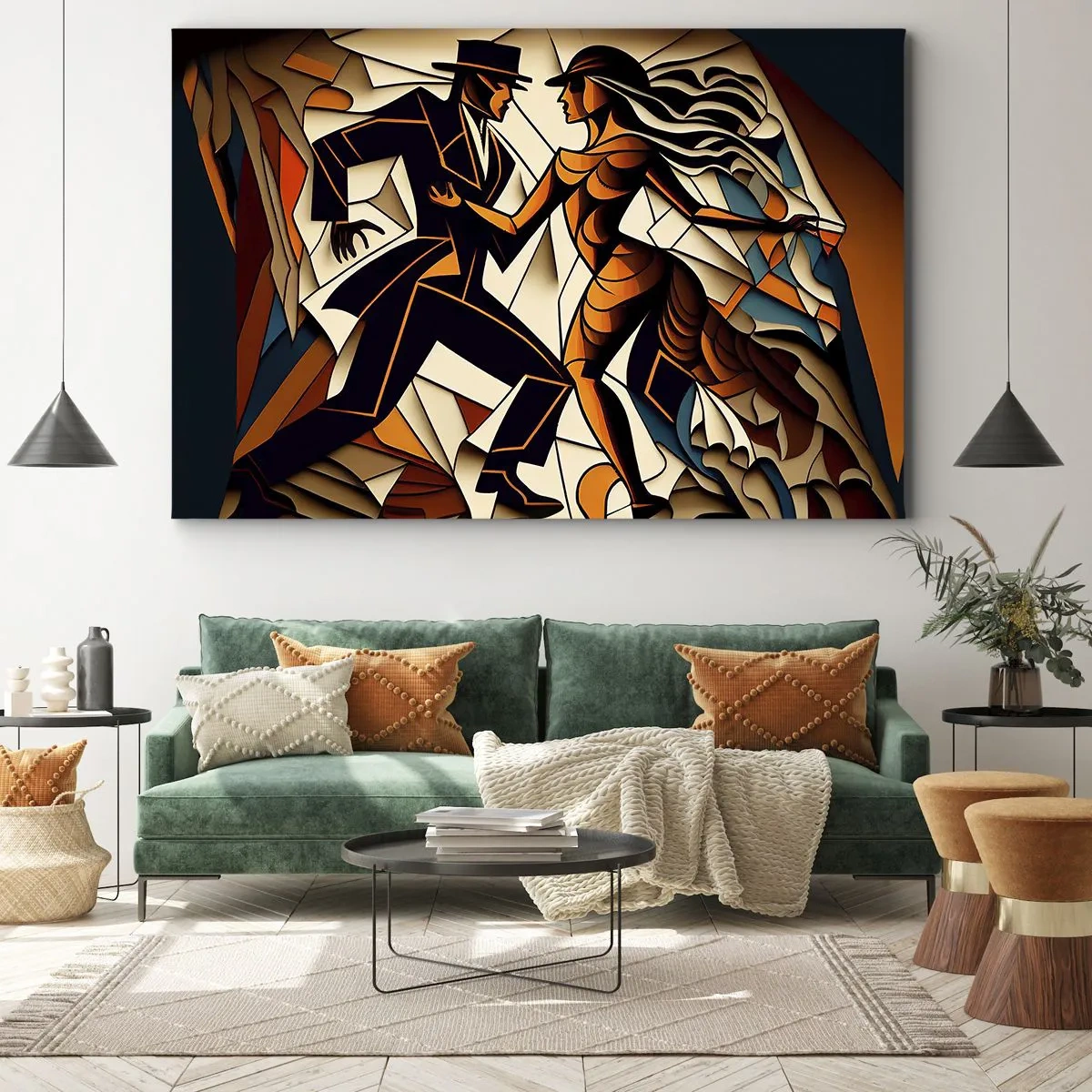 Schilderen op canvas - Een dynamisch paar dat danst in een abstracte vorm. - 70x50cm - Dans van pasie - Moderne wanddecoratie voor woonkamer en slaapkamer ARTTOR