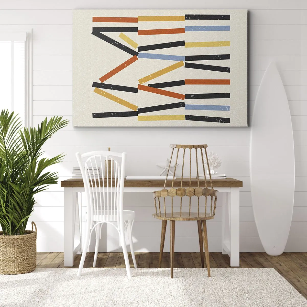Schilderen op canvas - Abstracte compositie met gekleurde en zwarte rechthoeken in een horizontale opstelling - 70x50cm - Compositie op goed niveau - Moderne wanddecoratie voor woonkamer en slaapkamer ARTTOR