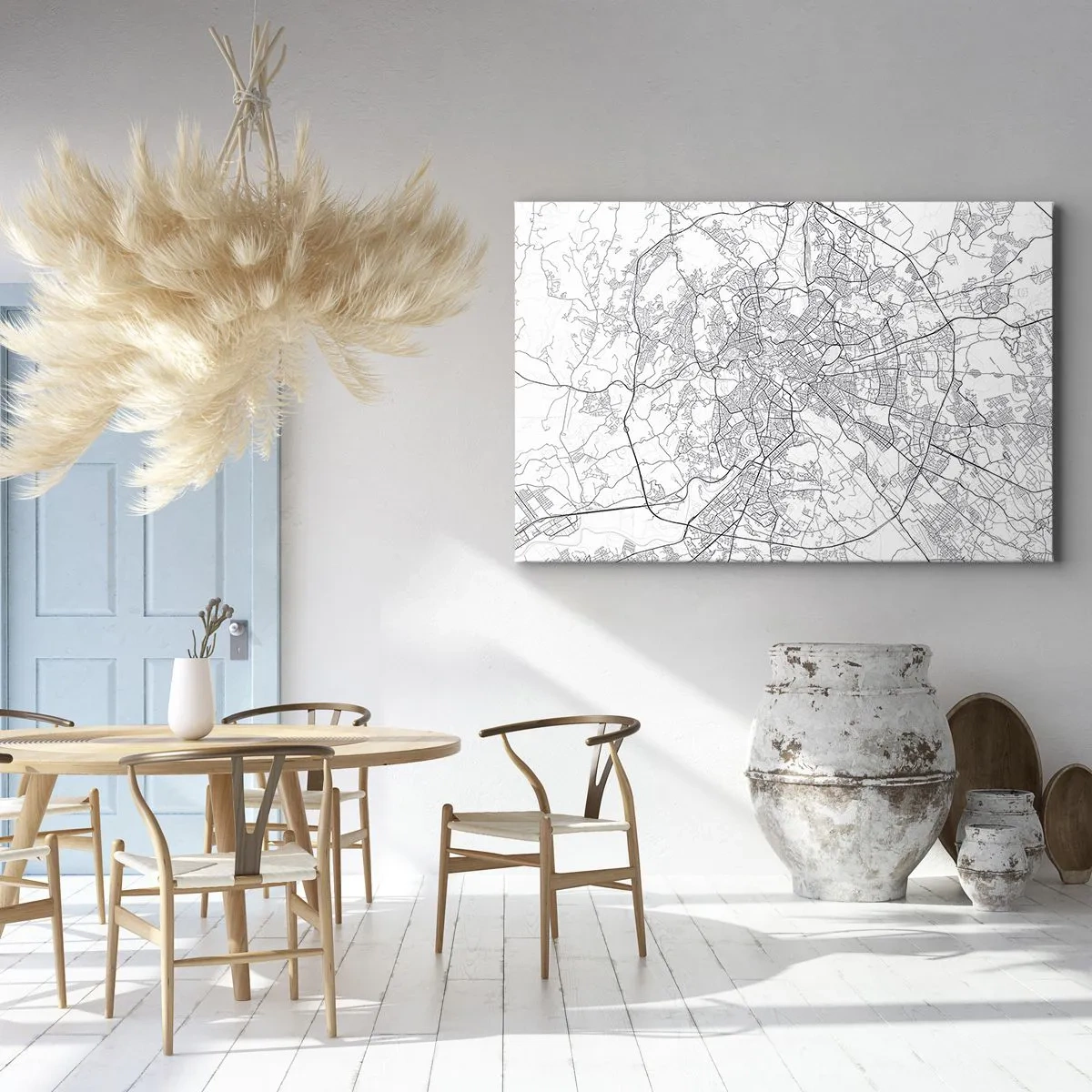 Schilderen op canvas - Een stadskaart in minimalistische stijl met delicate lijnen - 70x50cm - Romeinse cirkel - Moderne wanddecoratie voor woonkamer en slaapkamer ARTTOR