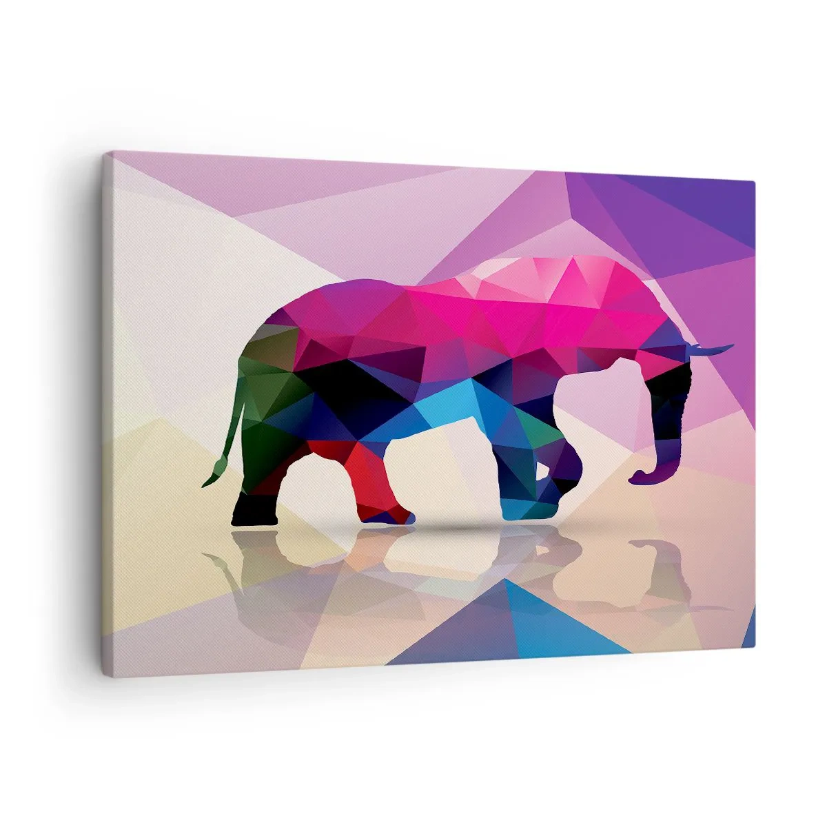 Schilderen op canvas - Geometrisch silhouet van een olifant in levendige kleuren - 70x50cm - Kristallen dinosaurus - Moderne wanddecoratie voor woonkamer en slaapkamer ARTTOR