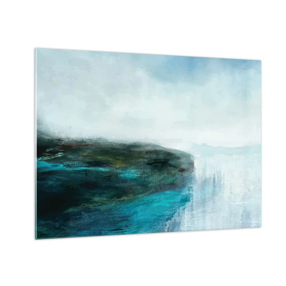 Schilderen op glas - Abstract waterlandschap met dominante blauwe en witte kleuren - 70x50cm - Nautische abstractie - Moderne wanddecoratie voor woonkamer en slaapkamer ARTTOR