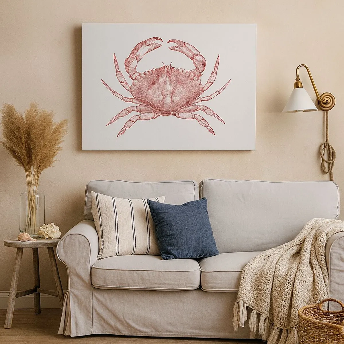 Schilderen op canvas - Tekening van een krab in een rode tint - 70x50cm - Krab der krabben - Moderne wanddecoratie voor woonkamer en slaapkamer ARTTOR