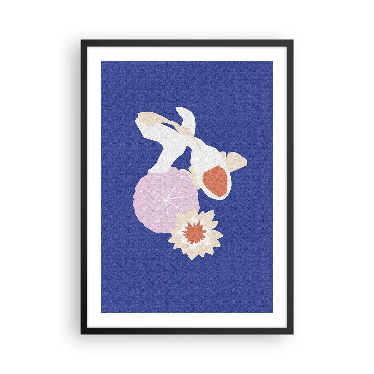 Poster in een zwarte lijst - Koi-vissen omringd door bloemen tegen een intense achtergrond - 50x70cm - Compositie van bloemen en knoppen - Moderne wanddecoratie voor woonkamer en slaapkamer ARTTOR