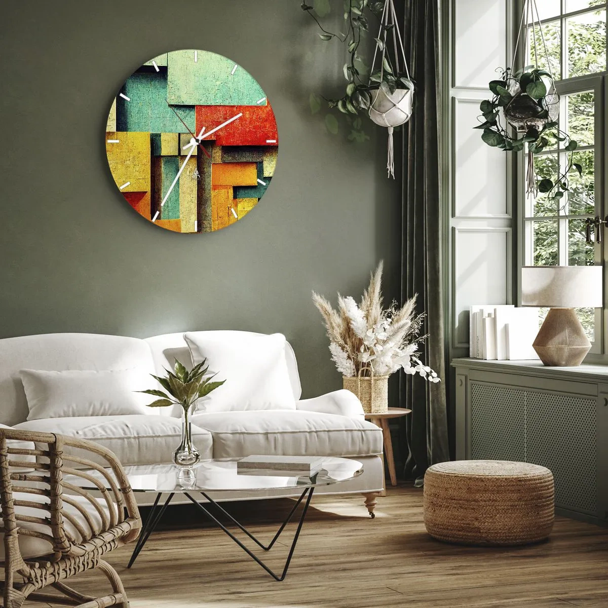 Wandklok - Klok - Kleurrijke geometrische blokken in een abstracte stijl - 30x30cm - Festival van rechte hoeken - Moderne wanddecoratie voor woonkamer, keuken en slaapkamer ARTTOR