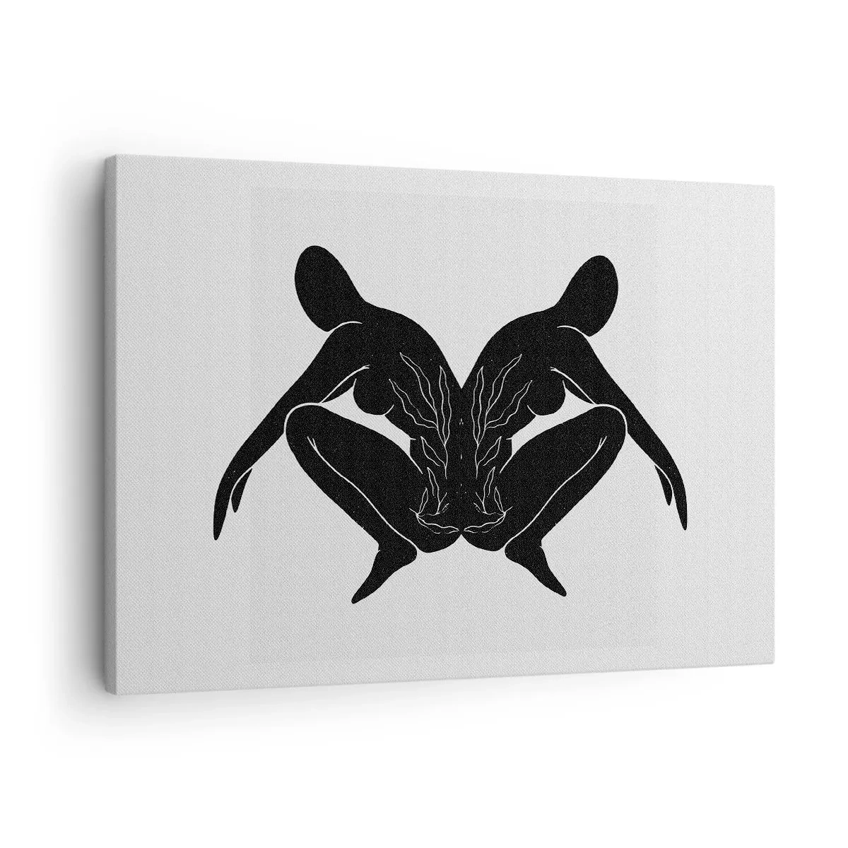 Schilderen op canvas - Zwarte silhouetten in een symmetrische positie op een witte achtergrond - 70x50cm - Een gemeenschappelijke ziel - Moderne wanddecoratie voor woonkamer en slaapkamer ARTTOR
