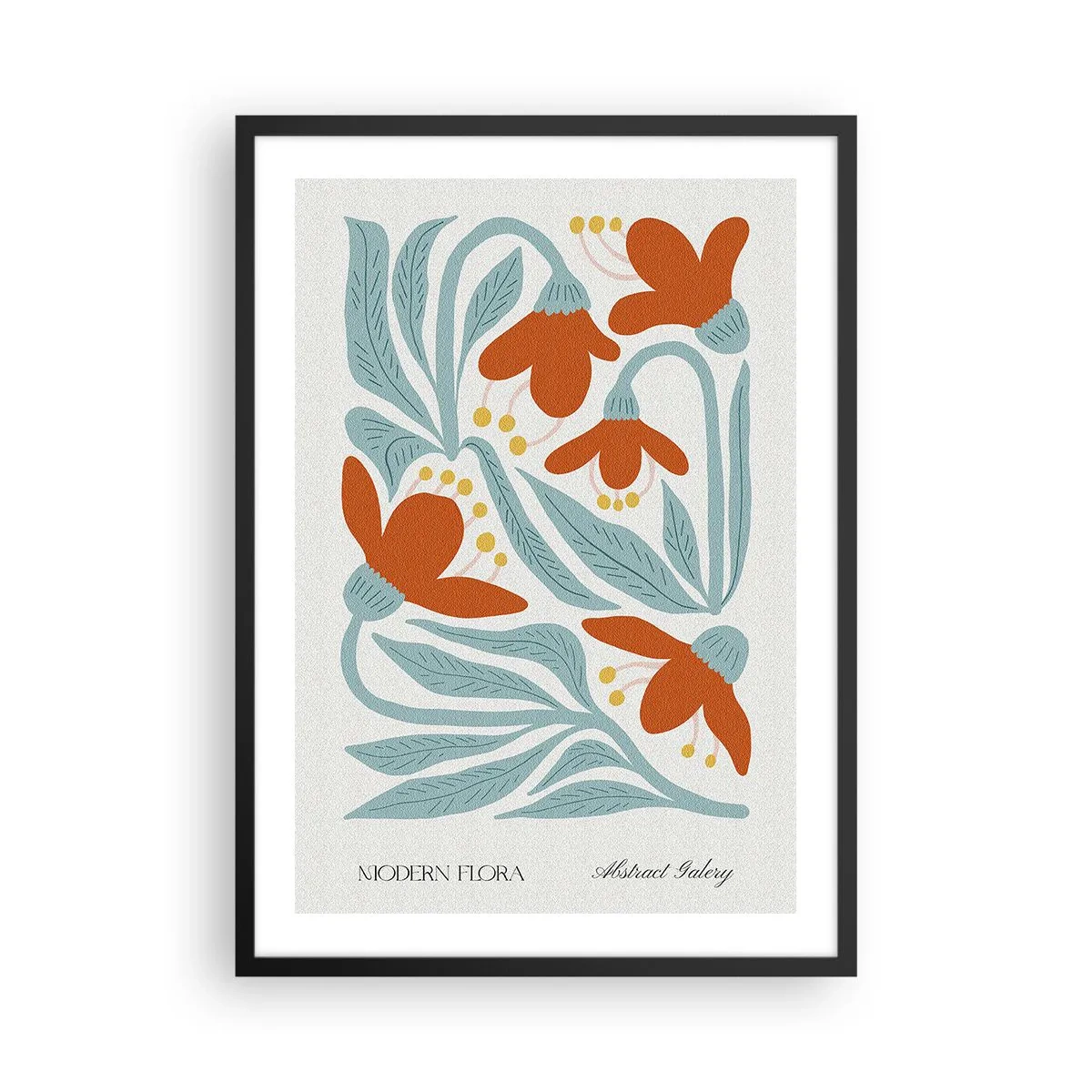 Poster in een zwarte lijst - Decoratieve bloemen in tinten oranje en blauw - 50x70cm - Naar de aarde, naar de zon - Moderne wanddecoratie voor woonkamer en slaapkamer ARTTOR