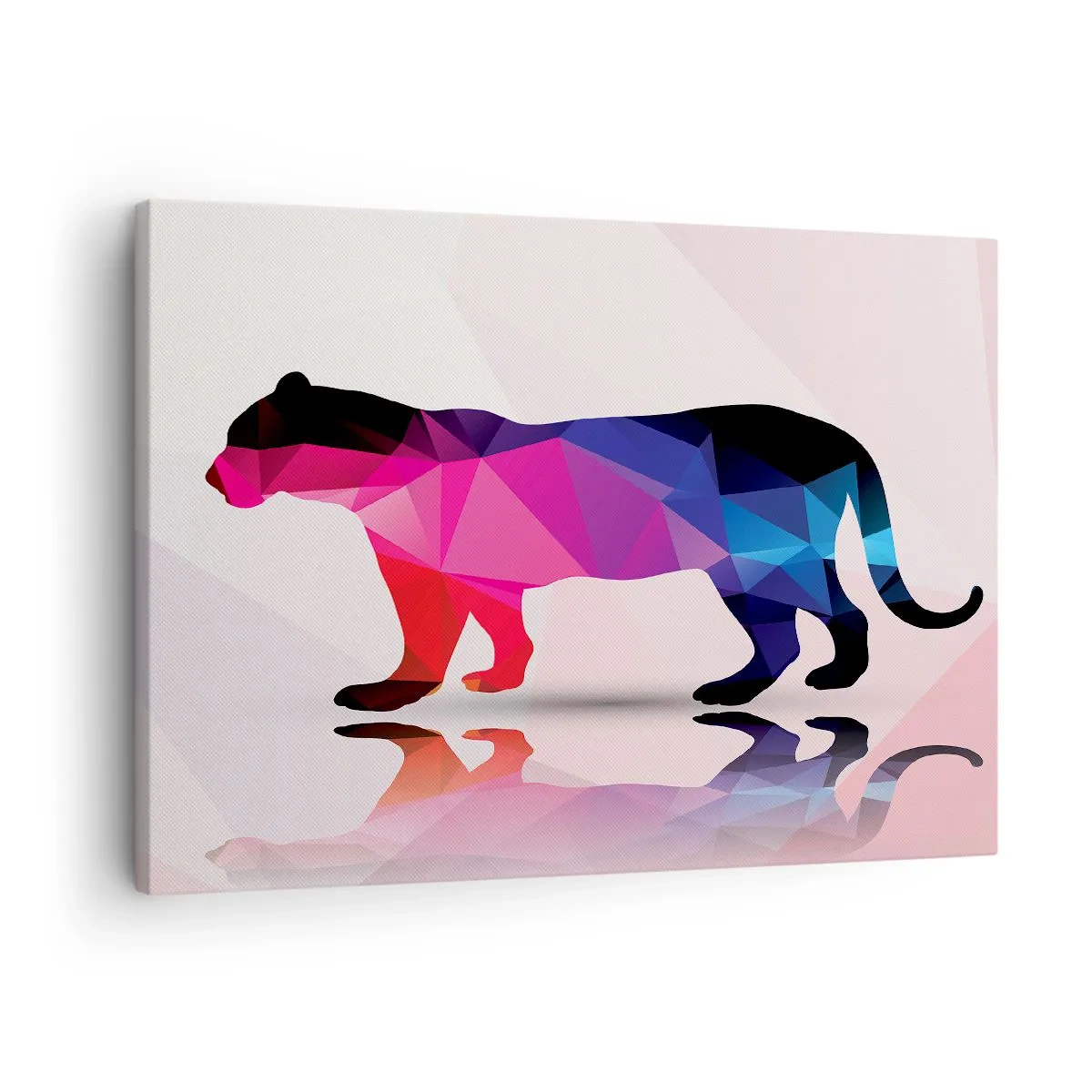 Schilderen op canvas - Geometrisch pantersilhouet in tinten roze en blauw - 70x50cm - Dimenten panter - Moderne wanddecoratie voor woonkamer en slaapkamer ARTTOR