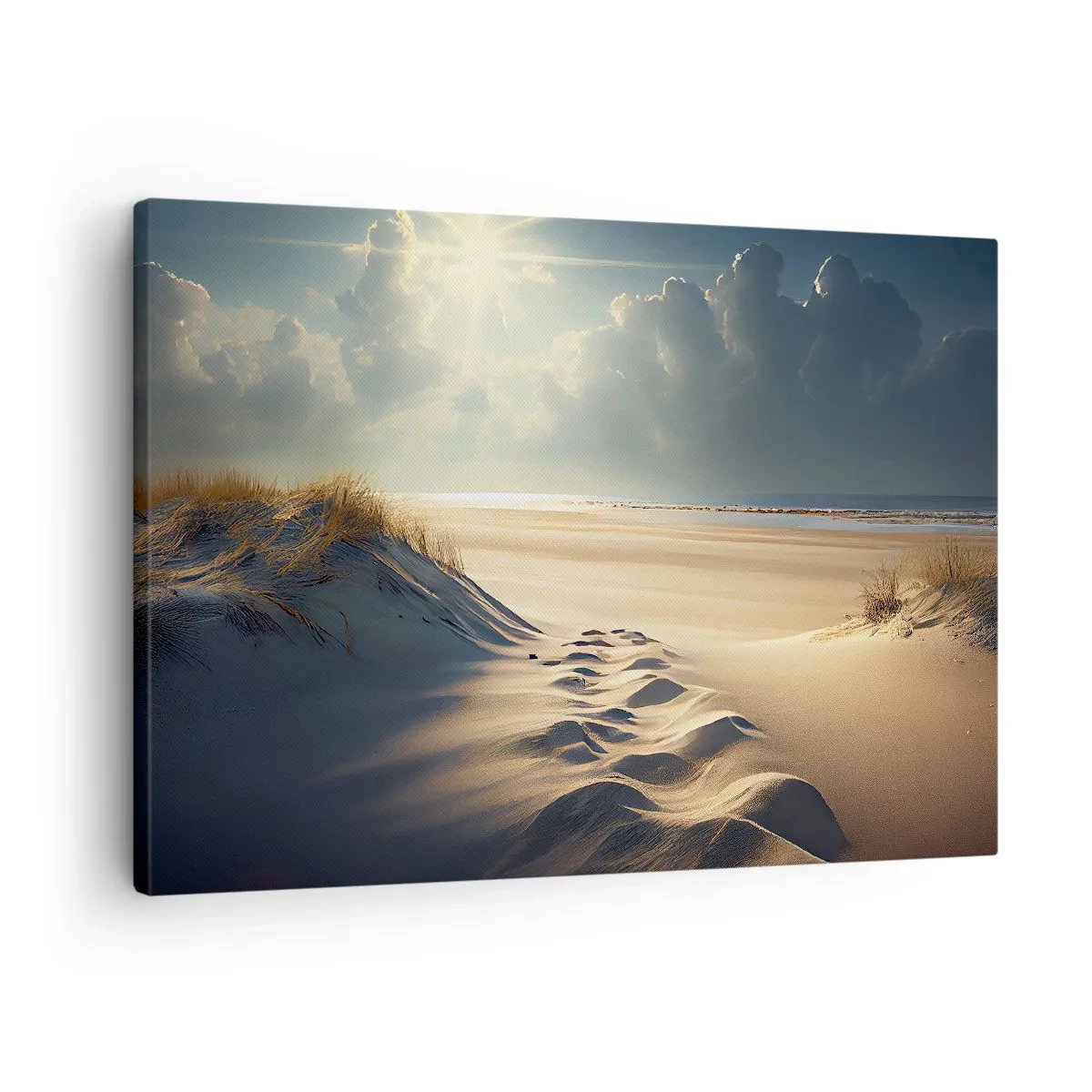 Schilderen op canvas - Gouden duinen op het strand bij zonsondergang met uitzicht op de zee - 70x50cm - Een rustgevend landschap - Moderne wanddecoratie voor woonkamer en slaapkamer ARTTOR