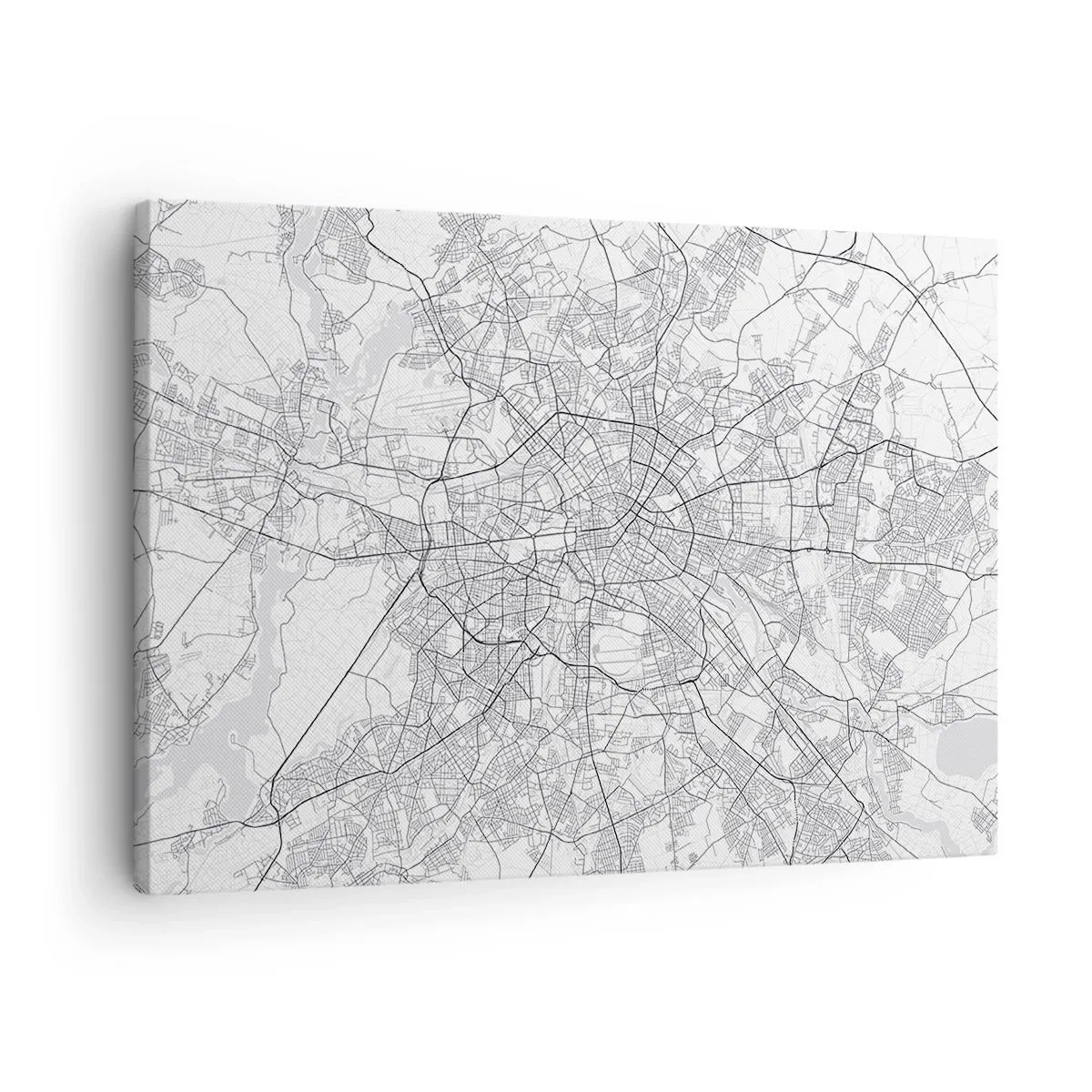 Schilderen op canvas - Gedetailleerde zwart-wit stadskaart - 70x50cm - Berlijnse bloem - Moderne wanddecoratie voor woonkamer en slaapkamer ARTTOR