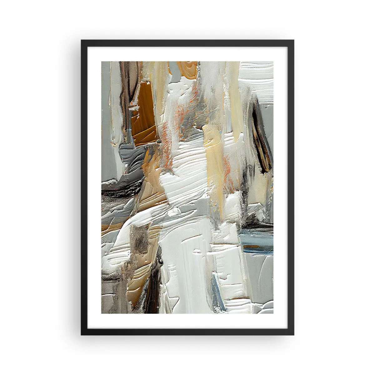 Poster in een zwarte lijst - Textuurabstractie in neutrale tinten - 50x70cm - Kleurrijke lagen - Moderne wanddecoratie voor woonkamer en slaapkamer ARTTOR